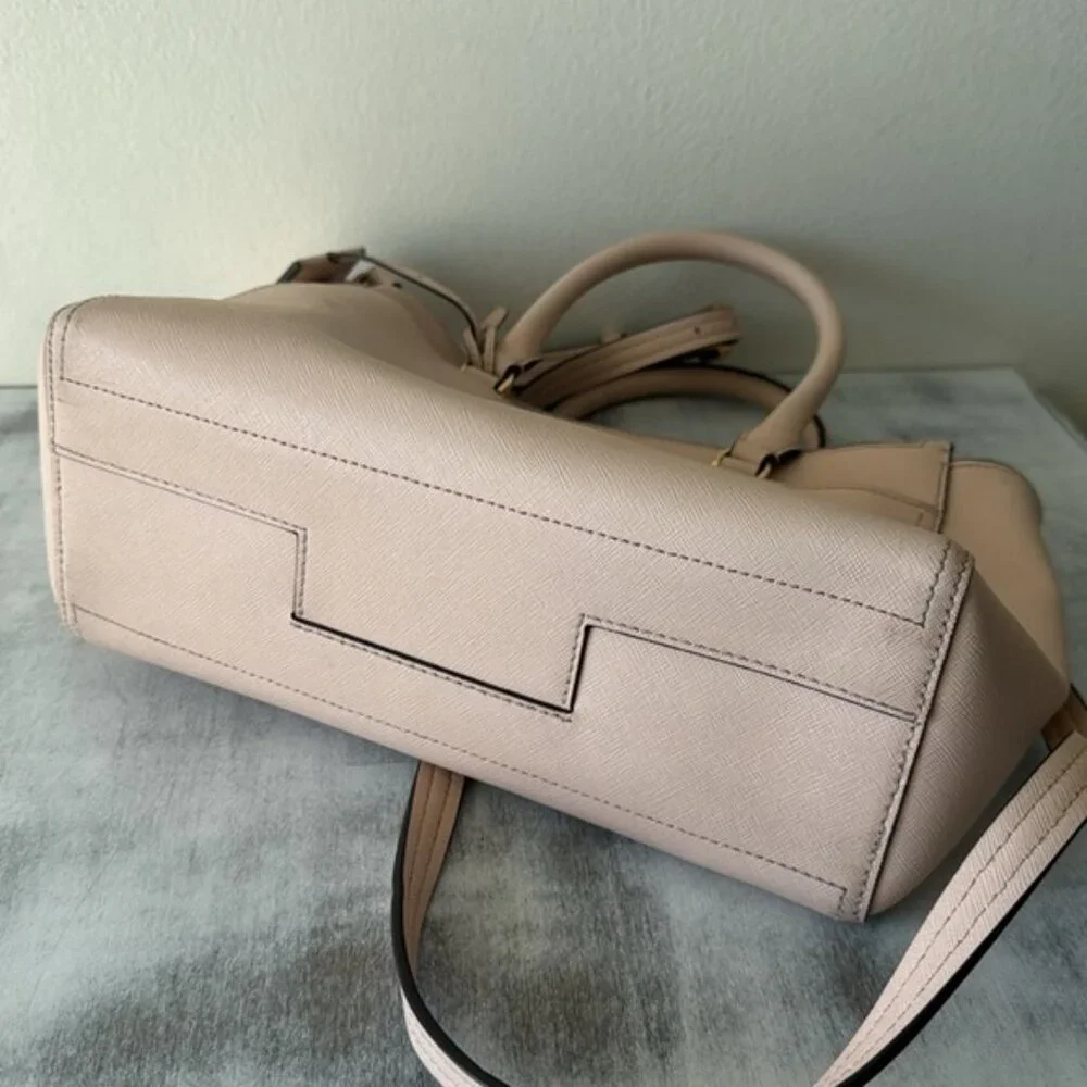 Tory Burch Double Zip Saffiano Leather Pink Tote Handbag Cossbody